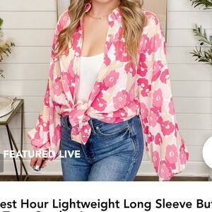 Pink Floral Button Down Front Long Sleeve Shirt